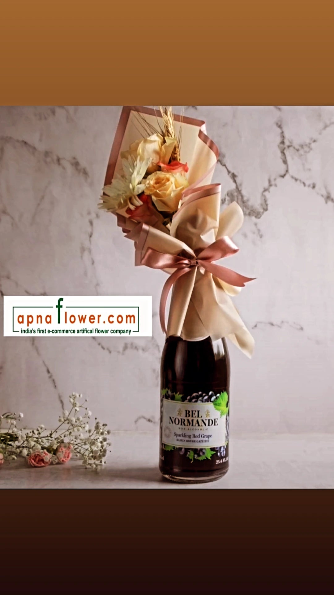 Imported Non Alcholic Wine bottle with artificial flower bouquet